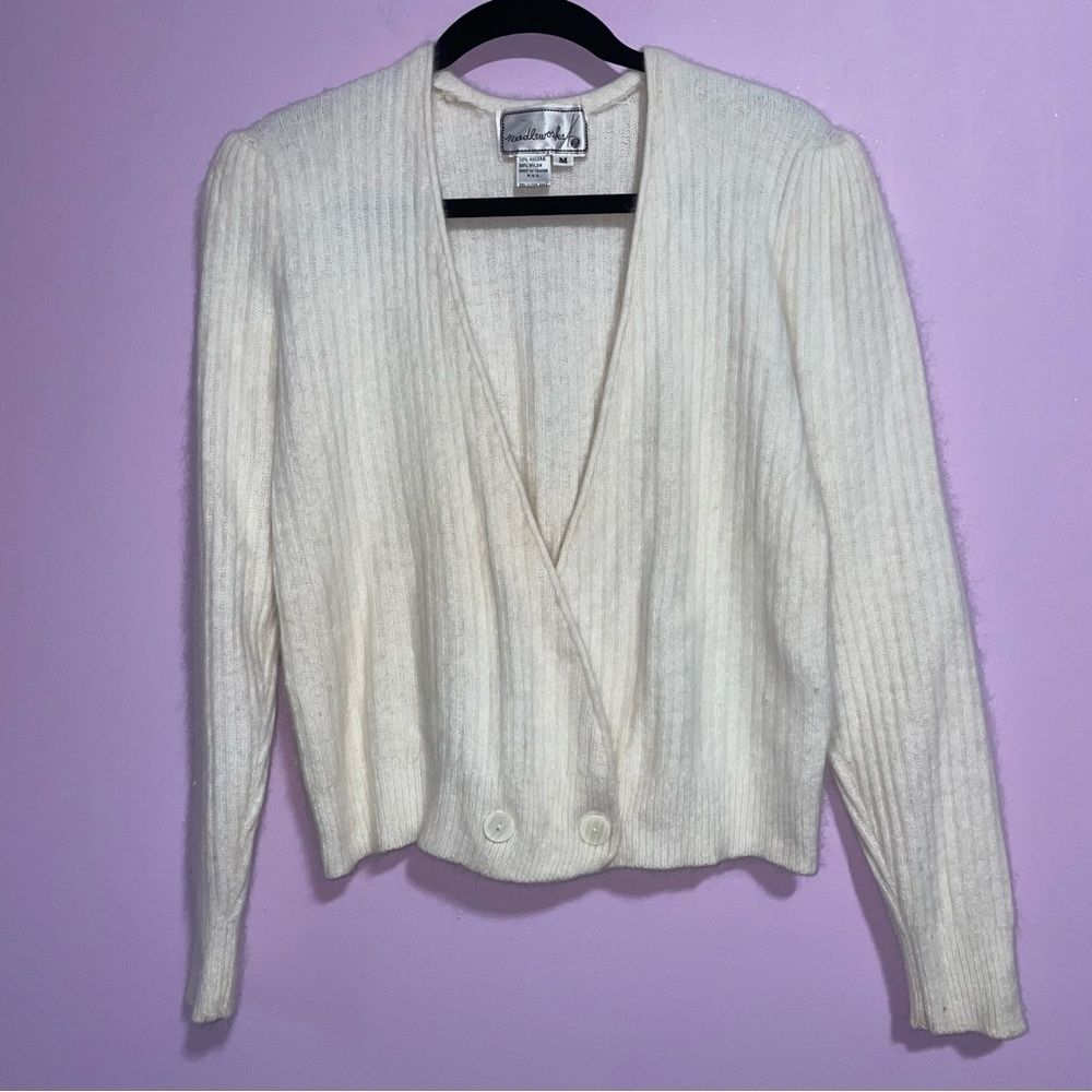 Vintage Needleworks Ribbed Crossover Cardigan Angora Women Size M Balletcore